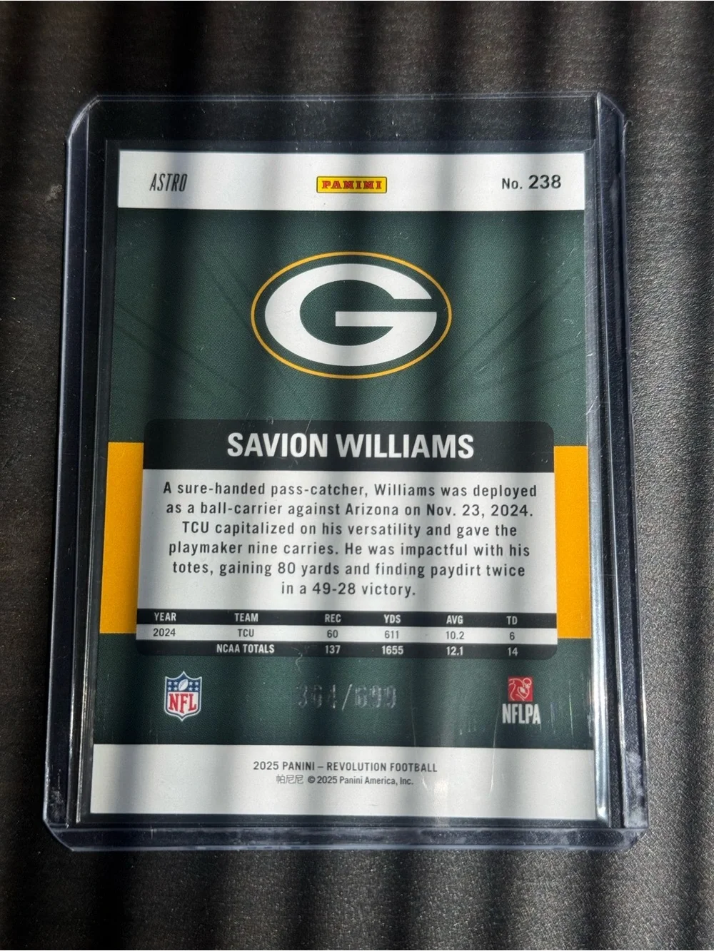 2025 Panini Revolution - Rookies Savion Williams #238 Green Swirl /699 (RC)